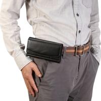 Lamsdarm elastiek mannen 5.2 Inch mobiele telefoon universele opknoping taille lederen draagtas met kaartslot voor iPhone XS / X / Galaxy A8 / S9 en a