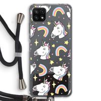 Rainbow Unicorn: Samsung Galaxy A22 5G Transparant Hoesje met koord Rainbow Unicorn: Samsung Galaxy A22 5G Transparant Hoesje met koord
