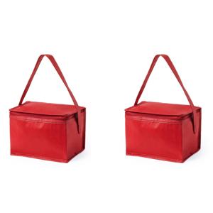 Koeltas - 2x - klein - lunch / blikjes - rood - 21 x 15 x 15 cm - draagriem - 4 liter inhoud