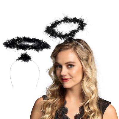 Duistere engel verkleed diadeem/tiara - 2x - zwart - met halo - Horror/Halloween accessoires