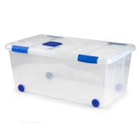 Plasticforte Opslagbak/box met deksel - 1x - 61L - 73 x 41 x 32 cm - transparant - met wielen
