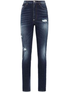 Philipp Plein jean taille-haute à effet usé - Bleu