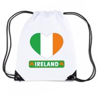 Ierland thema sporttas - nylon rijgkoord rugzak - wit met hartjes vlag print - supporters