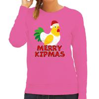 Kersttrui voor dames - Merry Kipmas - roze - kerst kip - schattige kerst