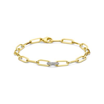 18k Bicolor Paperclip Armband met Diamant 0.20ct - 18,5 cm, 7,5 mm