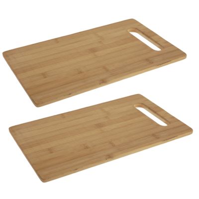 2x stuks snijplank bamboe hout rechthoek met handvat 36 cm