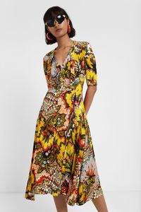 Wijduitlopende jurk met strik aan de kraag Designed by M. Christian Lacroix - YELLOW - L