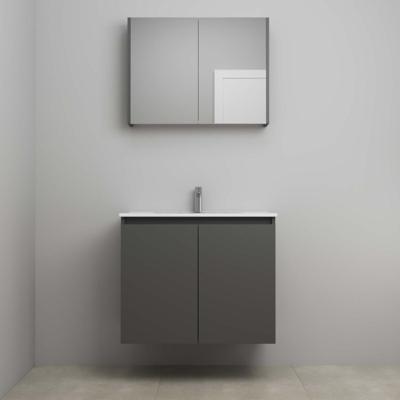 On-Line Badkamermeubelset - 80 cm - Voorgemonteerd - Greeploos 2 Deuren - Porseleinen Wastafel - 1 Kraangat - Spiegelkast - Mat Antraciet