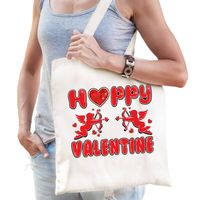 Cadeau tasje valentijn - Happy Valentine - naturel wit - katoen - 42 x 38 cm - Feest Boodschappentassen - thumbnail