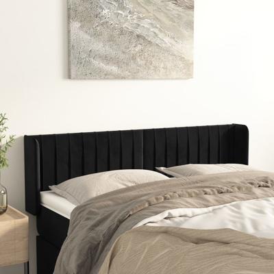 Hoofdbord met randen 147x16x78/88 cm fluweel zwart
