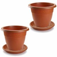 Forte Plastics 2x bloempot met onderschaal - terracotta - rond - D50 x H40 cm - kunststof
