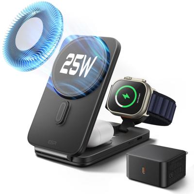 CryoBoost Foldable 3-in-1 Magnetic Charging Station (25W) - EU Plug-Black CryoBoost Foldable 3-in-1 Magnetic Charging Station (25W) - EU Plug-Black