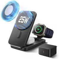 CryoBoost Foldable 3-in-1 Magnetic Charging Station (25W) - EU Plug-Black