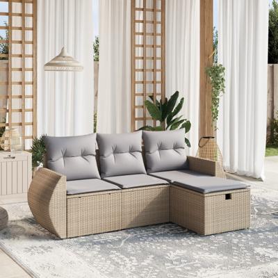 4-delige Loungeset met kussens poly rattan gemengd beige