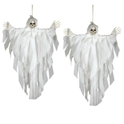 Horror hangdecoratie spook - 2x stuks - geest pop - wit - 75 cm - Halloween decoratie poppen