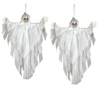 Horror hangdecoratie spook - 2x stuks - geest pop - wit - 75 cm - Halloween decoratie poppen