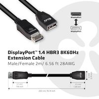 Club 3D Club 3D DisplayPort 1.4 HBR3 Extension Cable 8K60Hz M/F - thumbnail