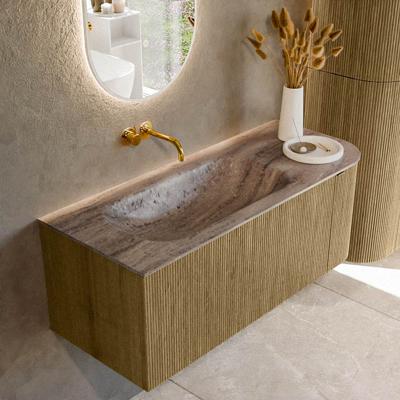 Badmeubel Mondiaz Kurve-Dlux | 115 cm | Meubelkleur Dusk | Wastafelkleur Oza | Solid surface | Wasbak linker zijde spoelbak | Zonder kraangat(en)