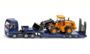 Siku MAN Vrachtwagen met dieplader en JCB-shovel 1:87 metaal/kunststof blauw/geel opklapbare oprijplaat beweegbare arm