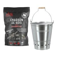Barbecue set - barbecue emmer met houtskool - zilver - handig mee te nemen