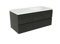 Balmani Lucida zwevend badkamermeubel 120 x 55 cm zwart eiken met Tablo Radiante asymmetrisch rechtse wastafel in glanzend composiet marmer