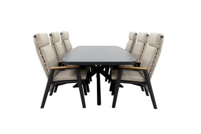 Qopps Vakio tuintafel met 6 Indra gasveer verstelbare tuinstoel