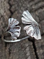 Vintage Distressed Open Ginkgo Leaf Ring - thumbnail