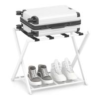 Opvouwbaar Bagagerek Bagagerek met 2 Niveaus Stevig Metalen Bagagerek Stevige Nylon Riemen voor Slaapkamer Kledingkast Wit