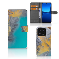 Xiaomi 13 Pro Bookcase Marble Blue Gold - thumbnail