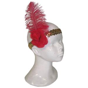 Charleston jaren 20 verkleed hoofdband - 2x stuks - met rode veer - Carnaval accessoires - dames