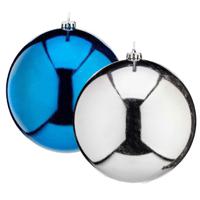 Grote decoratie kerstballen - 2x st - zilver en turquoise blauw - D20 cm - kunststof - glans