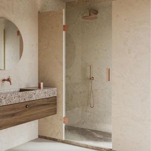 Douchedeur SaniClear Modern | 90x200 cm | Helder glas | Koper geborsteld beslag