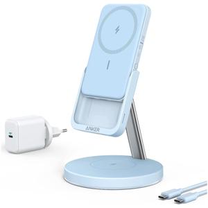 Anker PowerWave Mag-Go 2-in-1 Stand Oplader Blauw