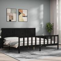 Bedframe met hoofdbord massief hout zwart 200x200 cm