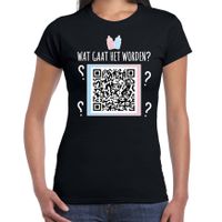 QR code gender reveal t-shirt wat gaat het worden dames zwart - jongen - Gender reveal shirts - thumbnail