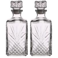 Glazen whisky/water karaf van 1 liter - Set van 2x stuks - Kristalglas look whiskey fles - Karaffen