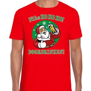 Fout kerst shirt  zuipende kerstman niks ho ho ho doordrinken rood voor heren 2XL (56)  -