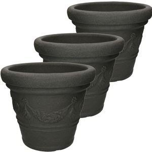 3x stuks antraciet grijze bloempotten 36 cm