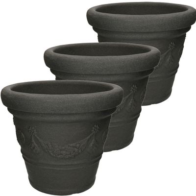 3x stuks antraciet grijze bloempotten 36 cm