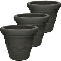 3x stuks antraciet grijze bloempotten 36 cm 3x stuks antraciet grijze bloempotten 36 cm