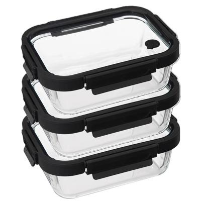 5Five Vershoudbakje met deksel - 3x - glas - luchtdicht - met clips - 21 x 17 x 7 cm - 900 ml