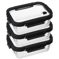 5Five Vershoudbakje met deksel - 3x - glas - luchtdicht - met clips - 21 x 17 x 7 cm - 900 ml