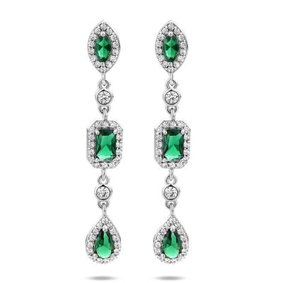 Oorhangers zilver-zirconia zilverkleurig-wit-groen 5,5 x 39 mm