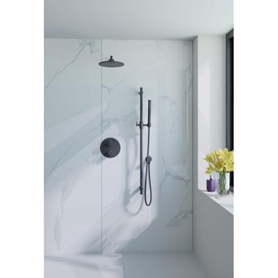 Fortifura Calvi Inbouw Regendoucheset - rond - thermostatisch - wandarm - glijstang - 25cm hoofddouche - staaf handdouche - gladde doucheslang - mat zwart SW496811/SW542644/SW706210/SW720553/SW720560/SW721