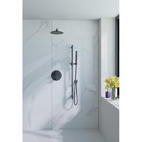 Fortifura Calvi Inbouw Regendoucheset - rond - thermostatisch - wandarm - glijstang - 25cm hoofddouche - staaf handdouche - gladde doucheslang - mat zwart SW496811/SW542644/SW706210/SW720553/SW720560/SW721