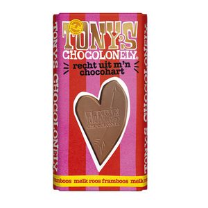 Tony's Chocolonely - Gifting bar: Recht uit m'n chocohart (Melk roos framboos) - 180g