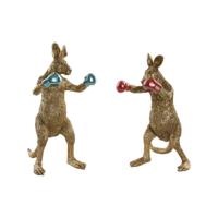 Decoratieve figuren Home ESPRIT Blauw Rood Gouden Kangoeroe 23 x 25 x 40,5 cm (2 Stuks)
