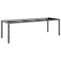 Tuintafel 250x100x75 cm gehard glas en poly rattan grijs