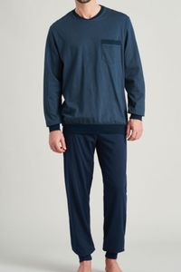 Schiesser Pyjama met boorden blauw print