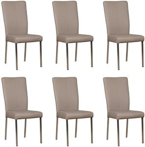 Set van 6 Taupe leren moderne eetkamerstoelen Daily - poot vierkant rvs - Toledo Leer Khaki (taupe leer)